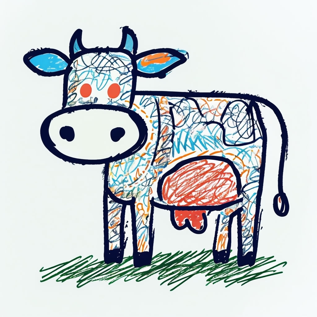Playful Cartoon Cow Illustration with Colorful Patterns Mug