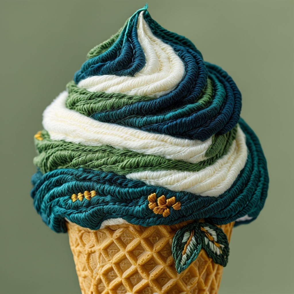 Intricate Embroidered Ice Cream Cone Close-Up Photography Art