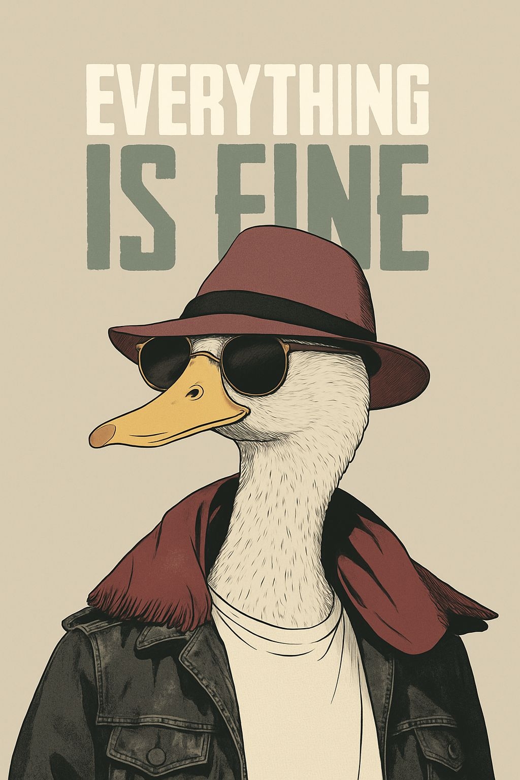 Stylish Vintage Duck with Sunglasses and "Everything is Fine" T-Shirt