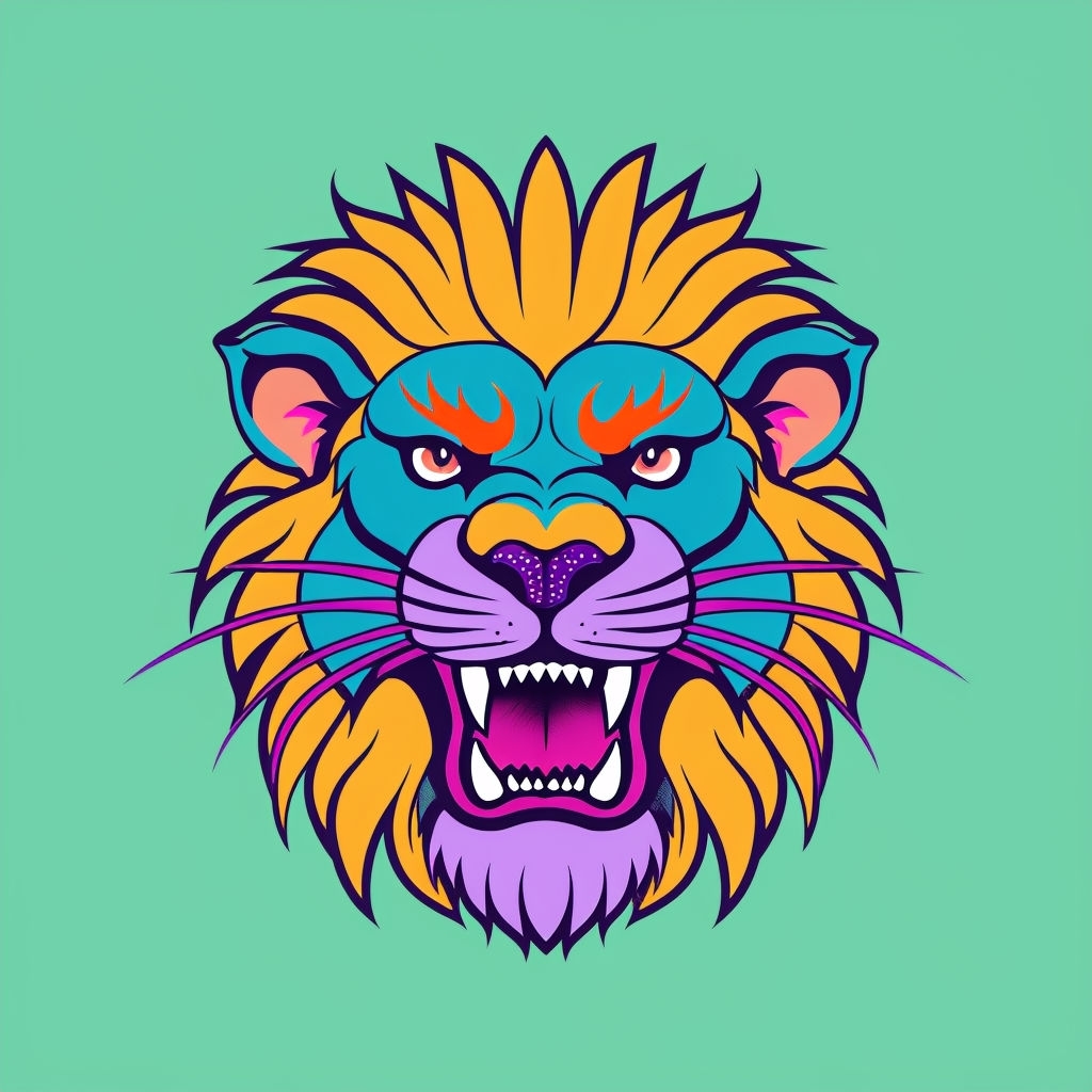 Vibrant Pop-Art Stylized Lion Face Sticker Design
