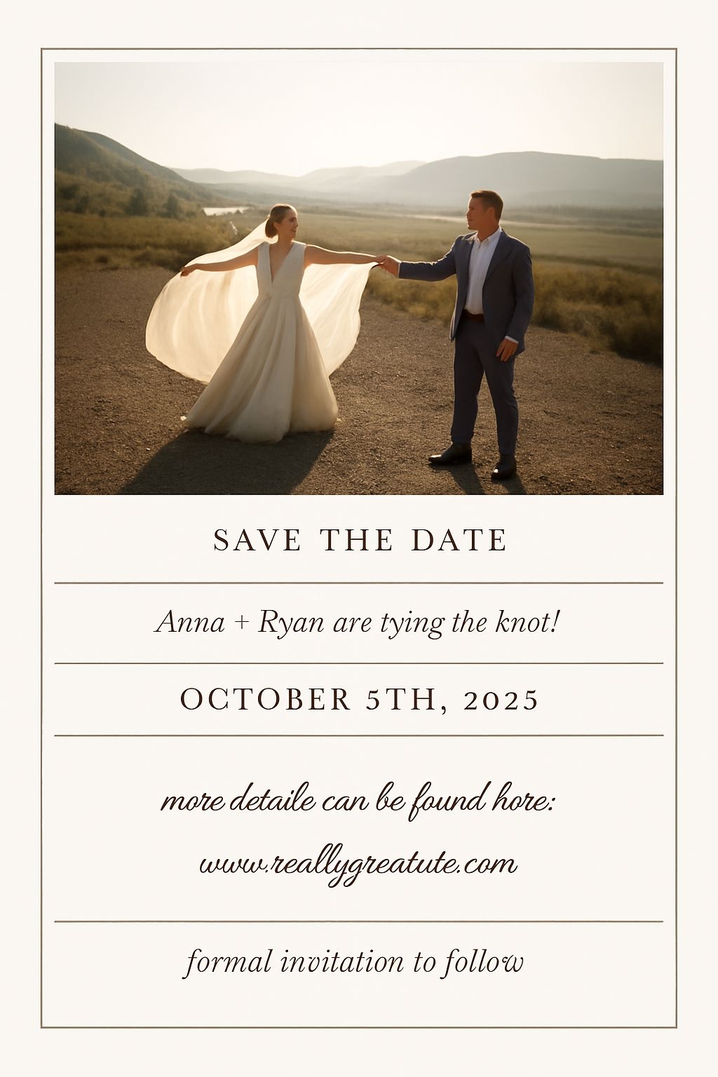 Elegant Outdoor Save the Date Announcement for Anna and Ryan Invitation