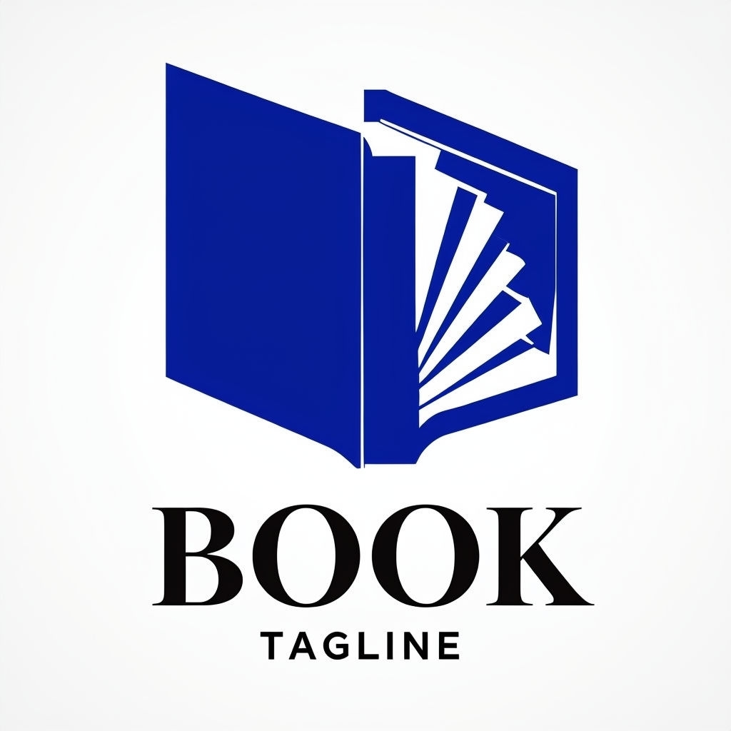 Stylized Sapphire Blue Open Book Logo with Classic Typography