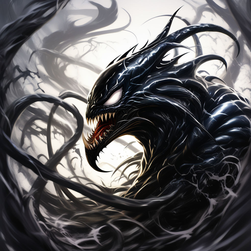 Venom symbiote texture dominates the frame against a stark w... by ...