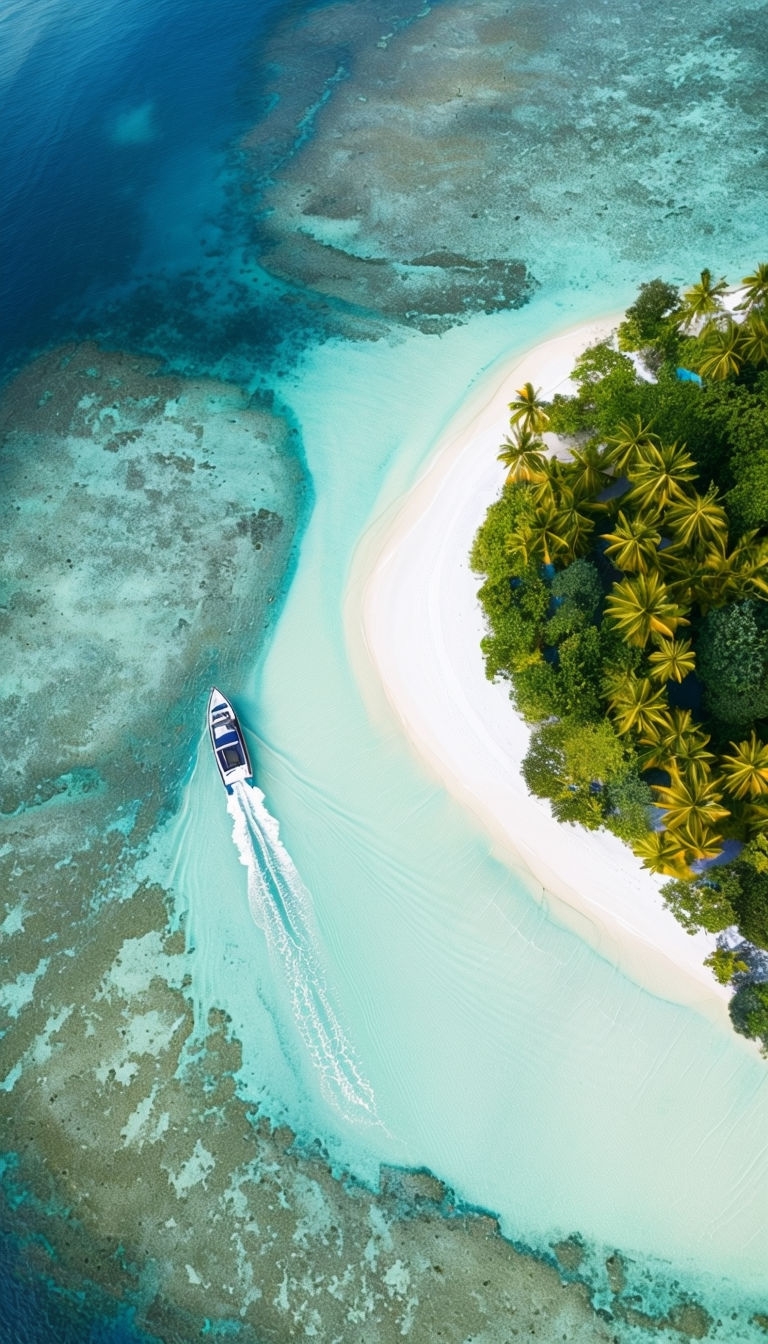 Serene Tropical Island Aerial View with Crystal Clear Waters Mobile Wallpaper