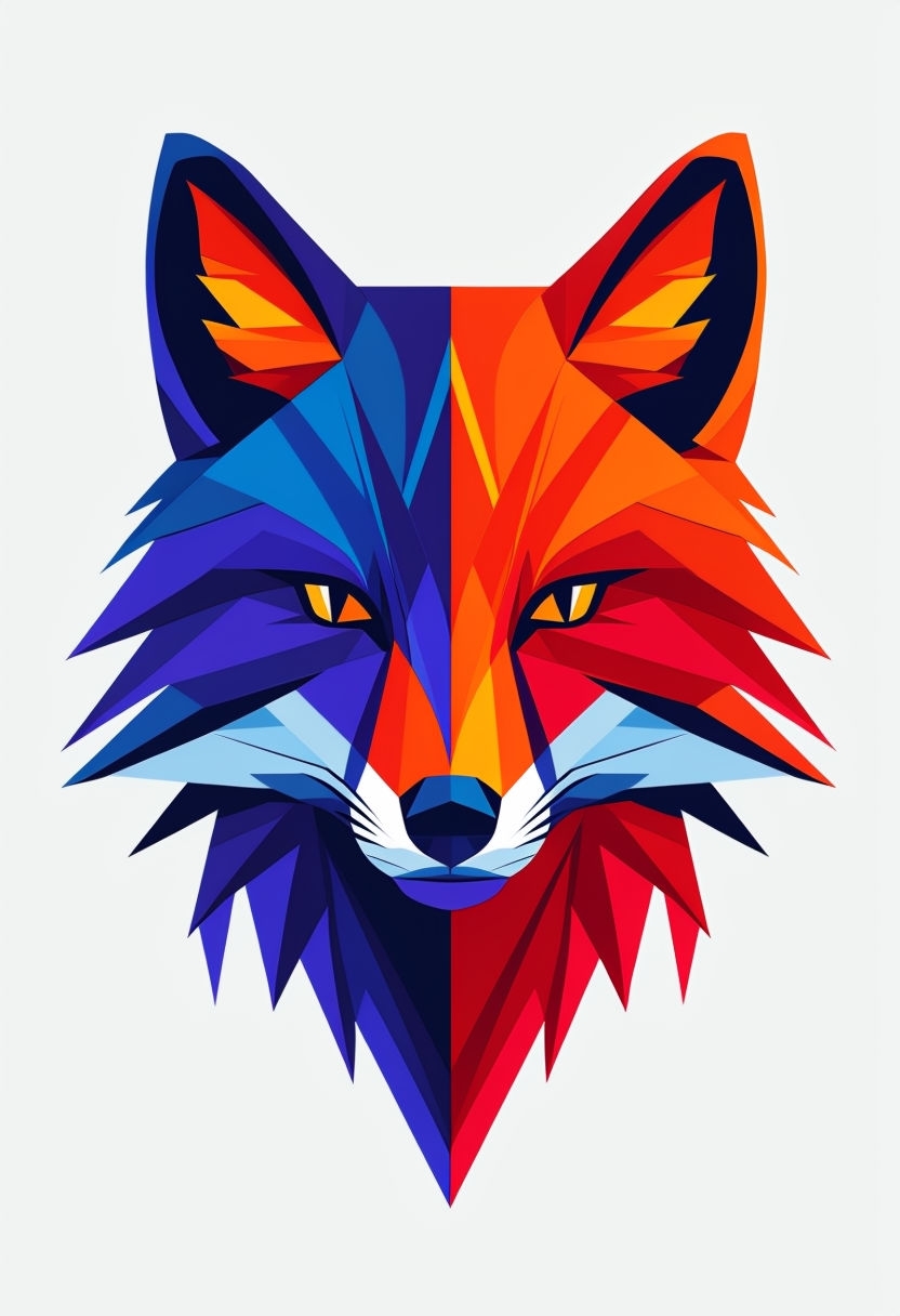 Vibrant Geometric Fox Head Illustration in Bold Colors Art