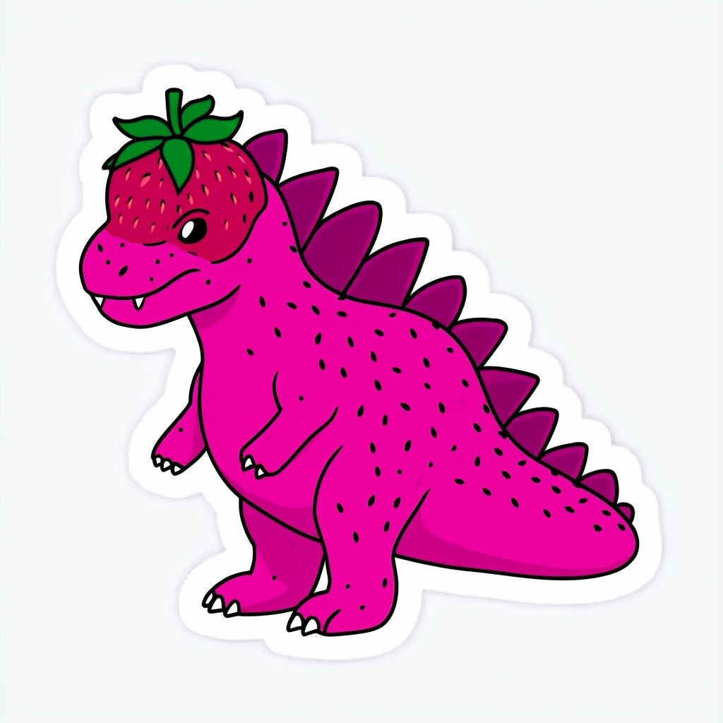 Playful Pink Strawberry Dinosaur Hybrid Cartoon Sticker