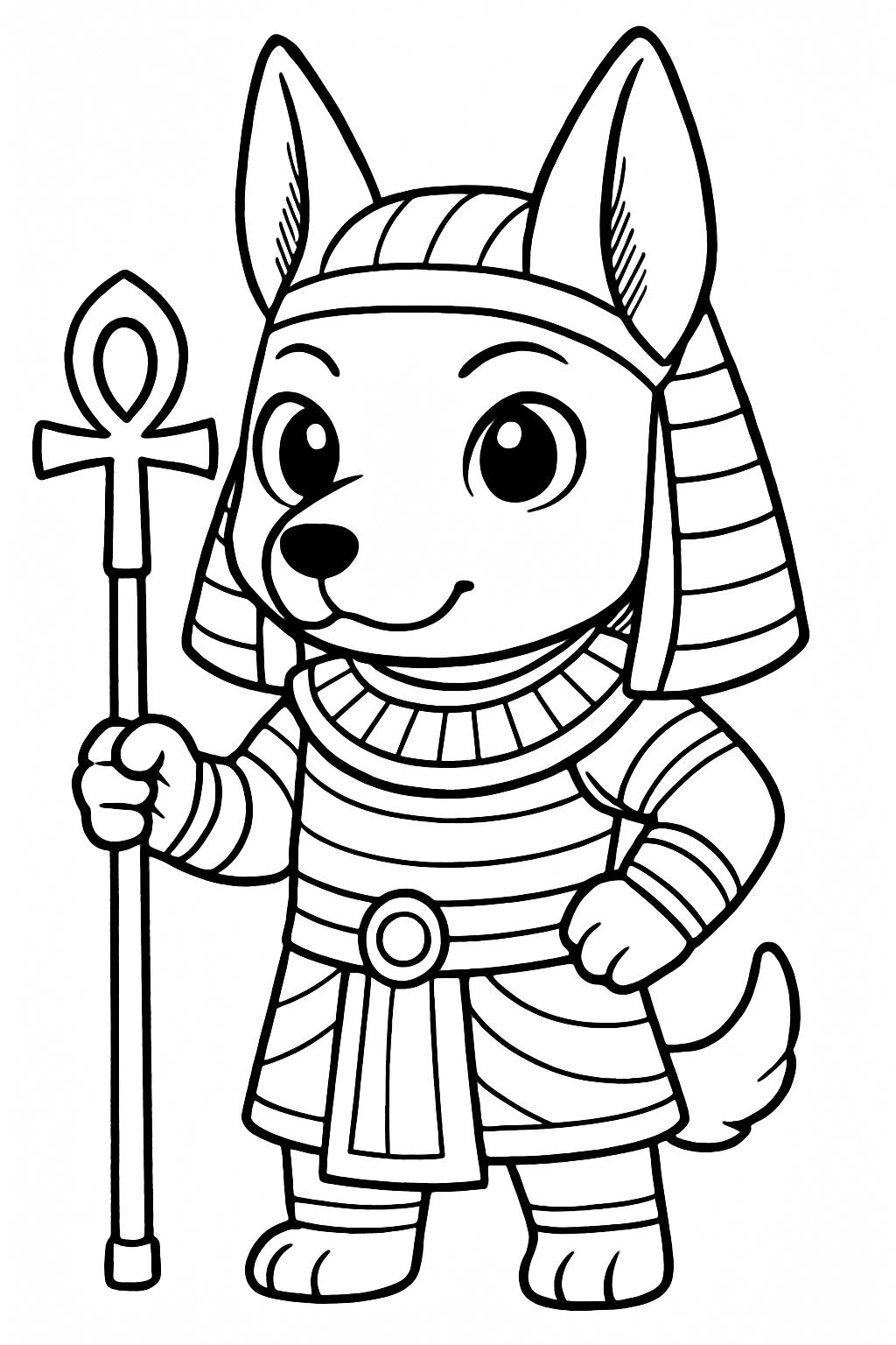 Anthropomorphic Jackal Character in Egyptian Royal Attire Coloring Book Pages