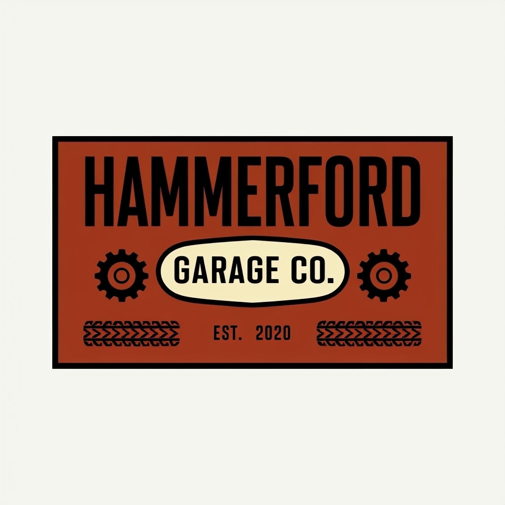 Retro Industrial Hammerford Garage Co. Logo Design