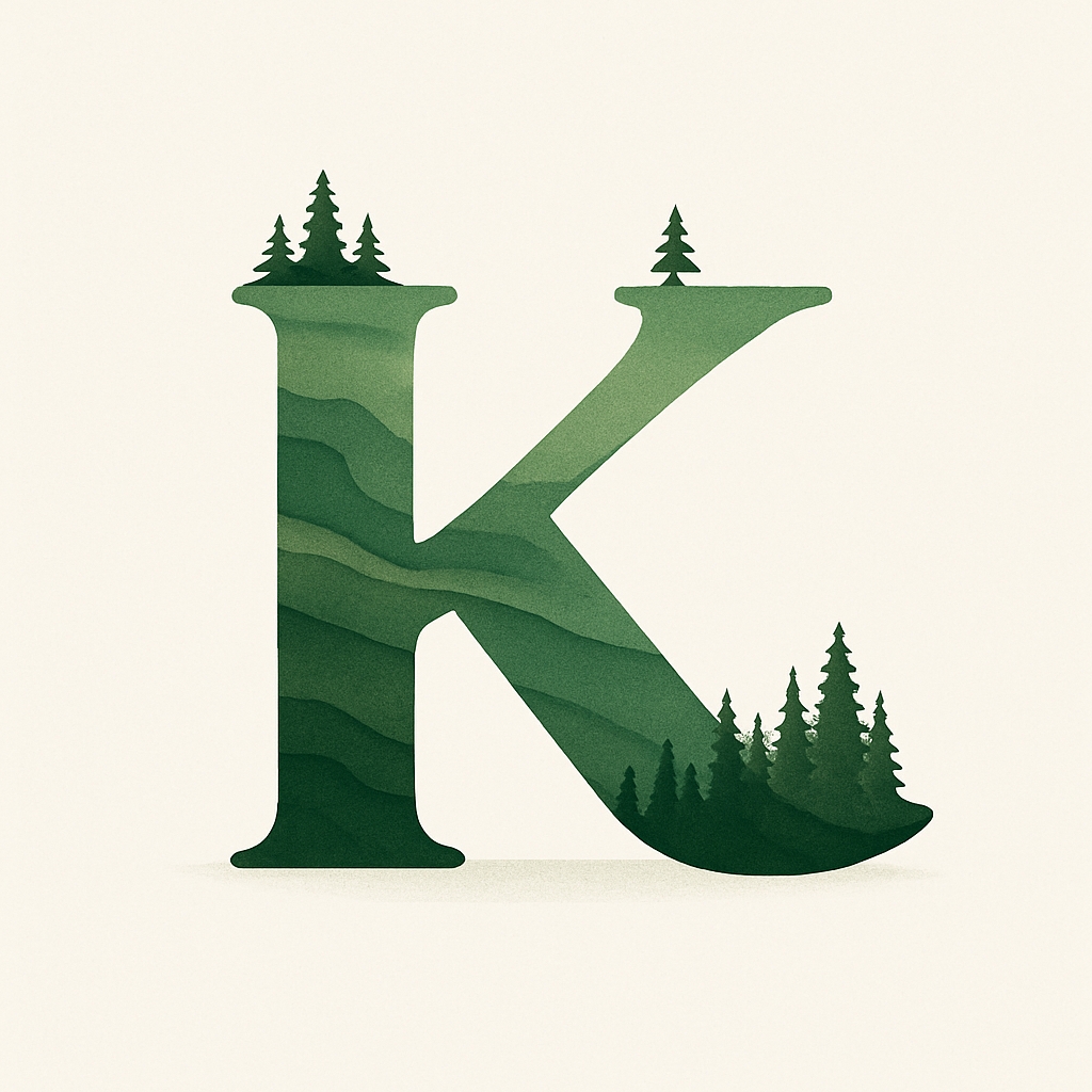 Serene Forest Green K Monogram with Nature Elements Design Monogram