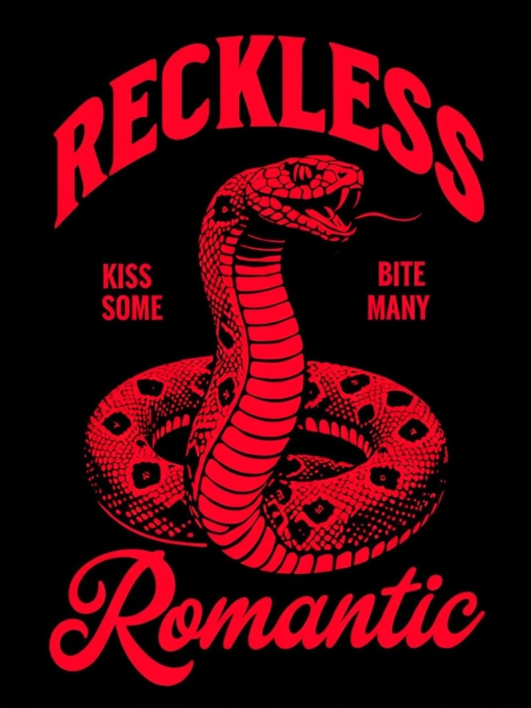 Bold Red Snake Graphic with Reckless Romance T-Shirt