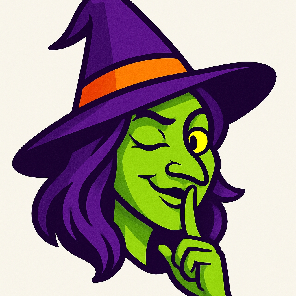 Playful Green Witch with Purple Hat Cartoon Sticker