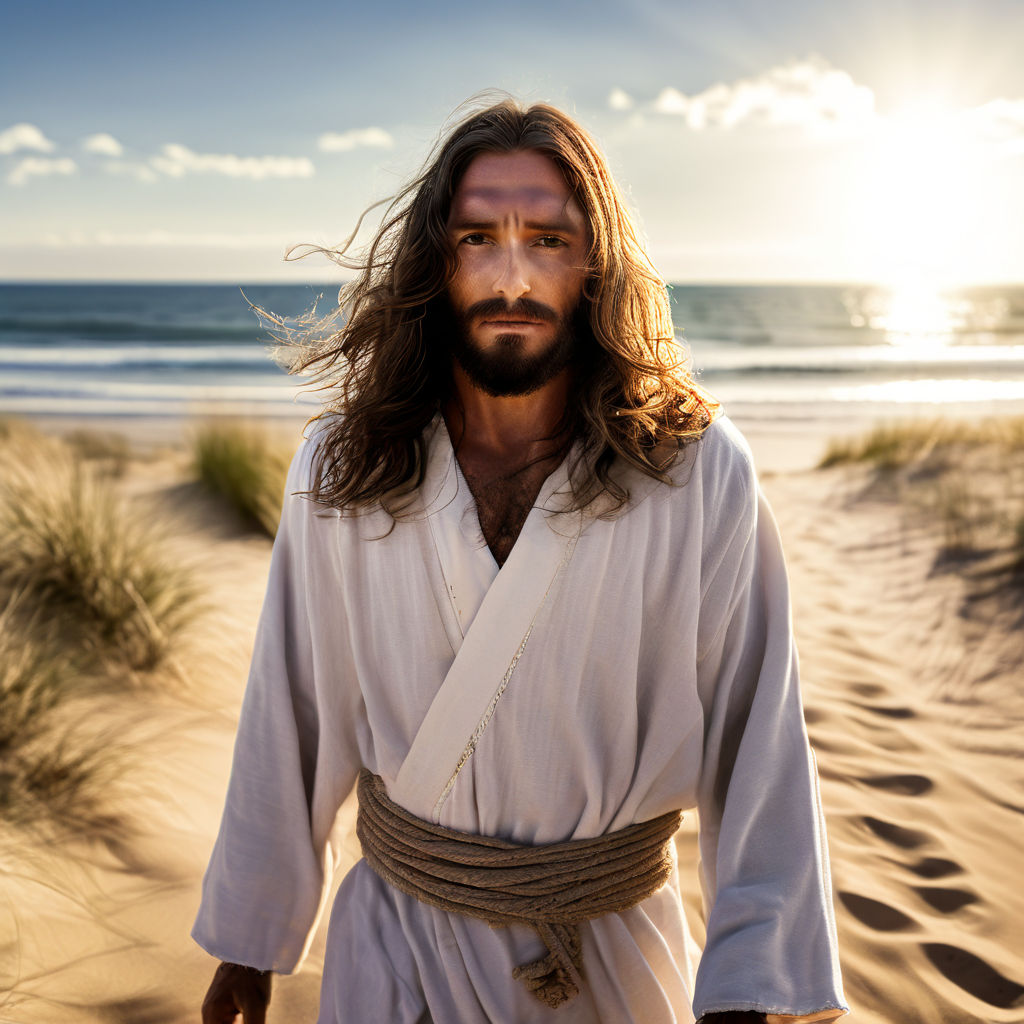 Create an image of Jesus with long hair by Gustavo Tadashi Playground