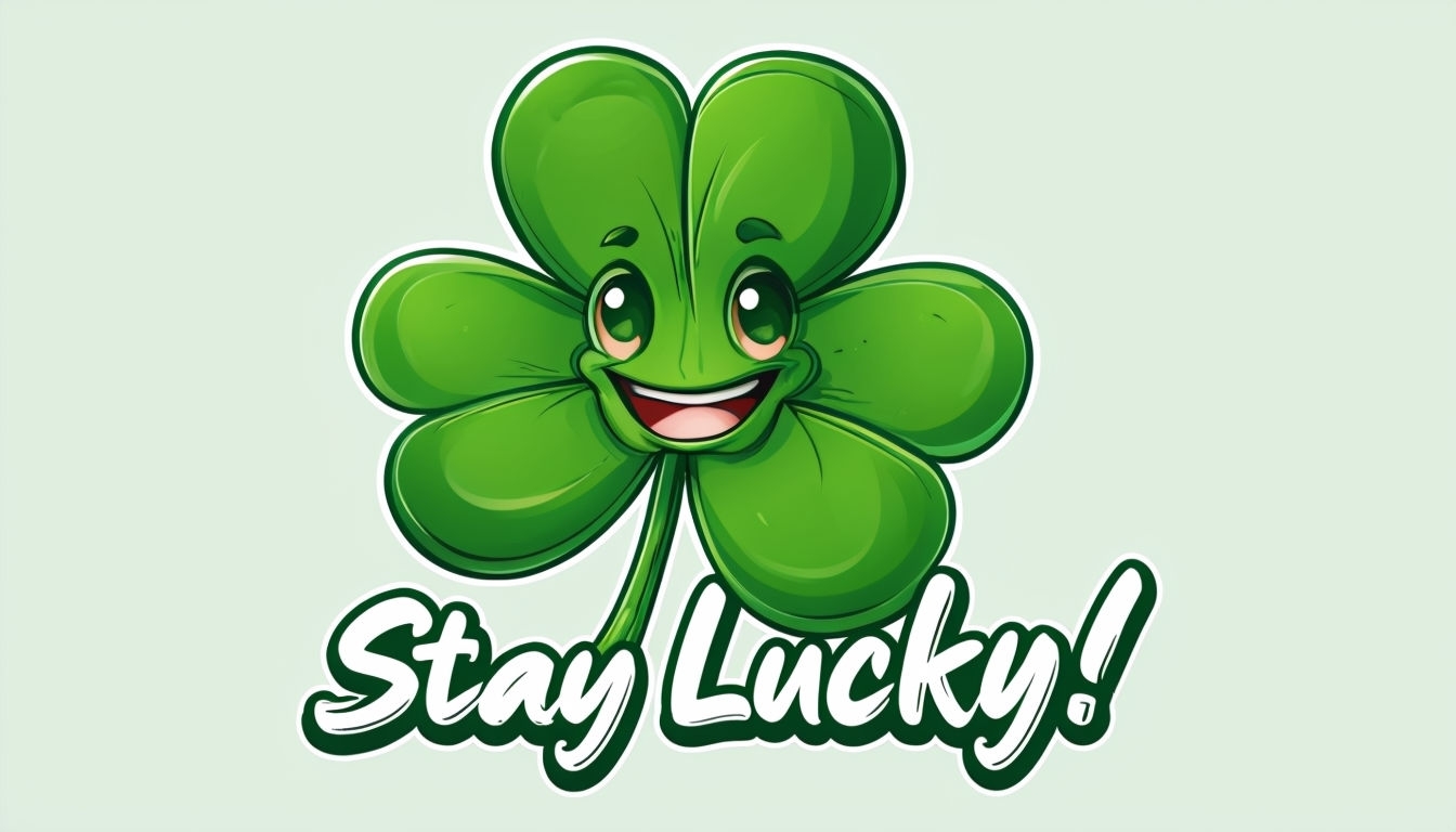 Cheerful Cartoon Four-Leaf Clover with Stay Lucky Text Social Media Post