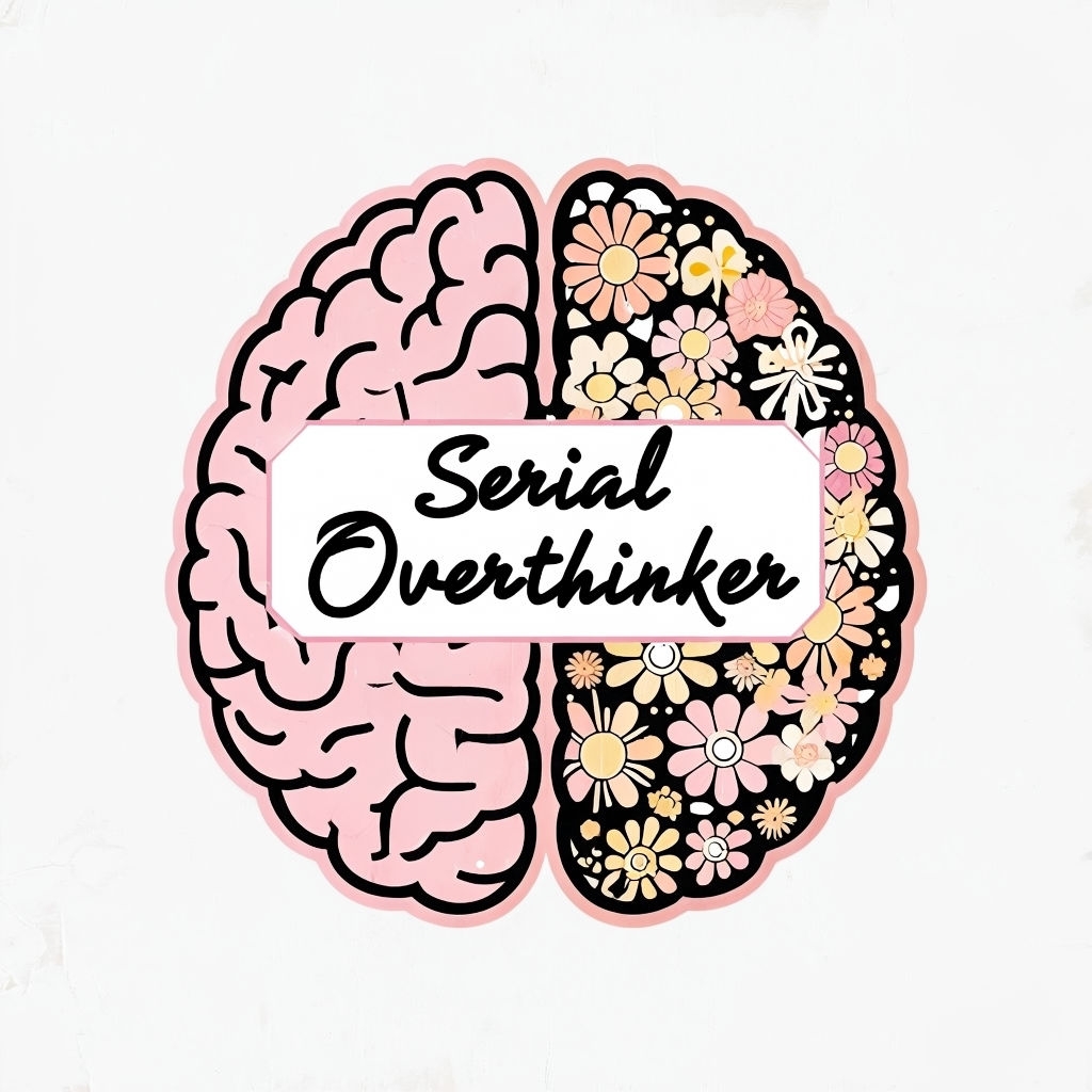 Stylized Human Brain Illustration with Floral and Neural Patterns Sticker