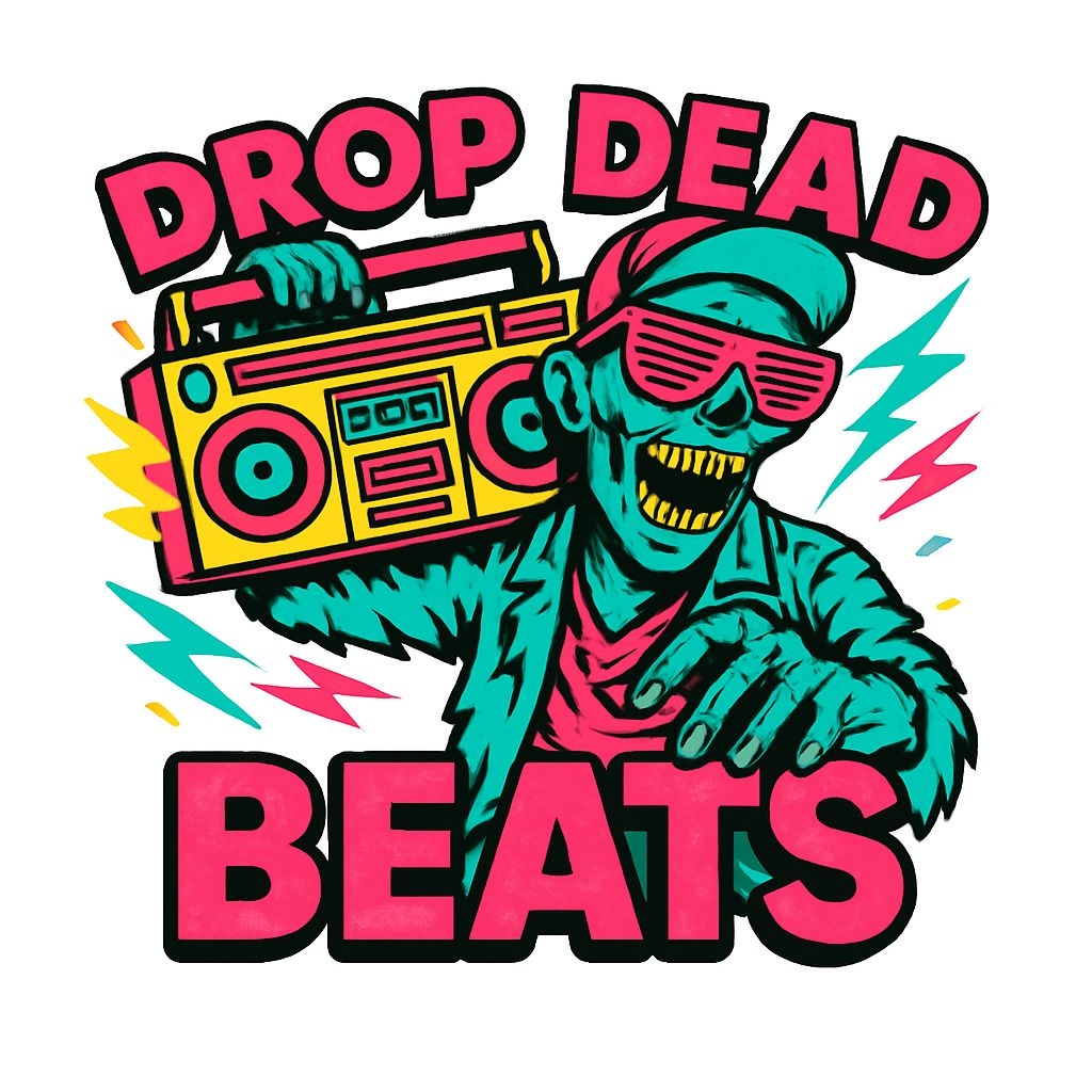 Vibrant Neon Zombie Character with Boombox Illustration Sticker