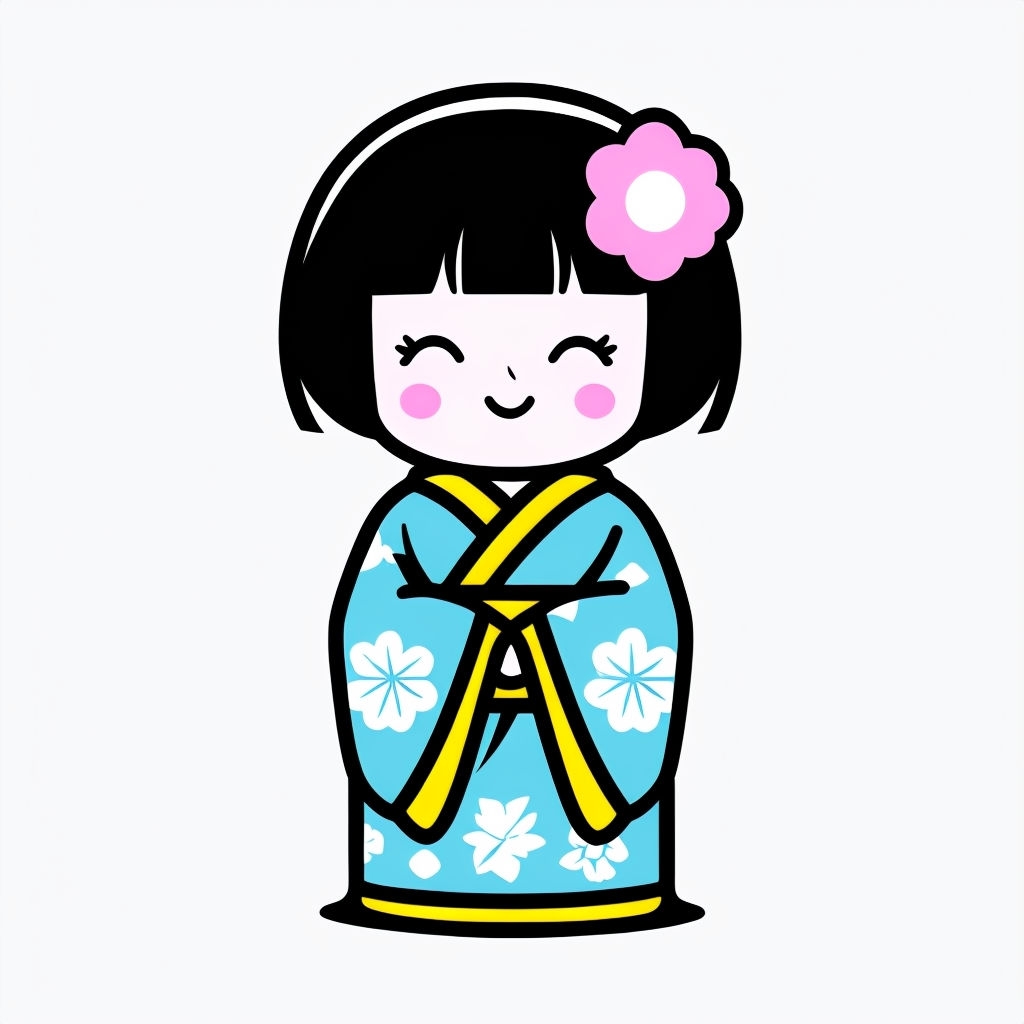 Cheerful Cartoon Japanese Hina Doll Illustration Sticker