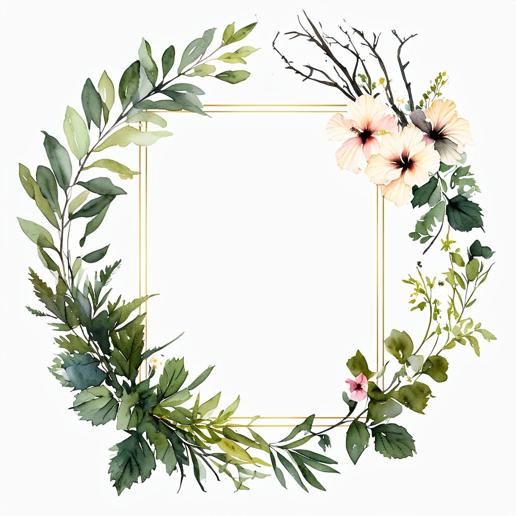 Elegant Watercolor Floral Wreath with Gold Frame Social Media Post