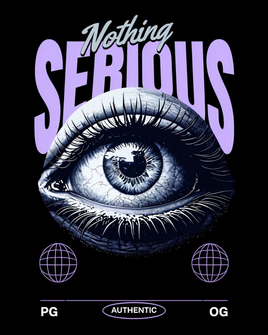 Striking Close-Up Eye Design with 'Nothing Serious' Text T-Shirt