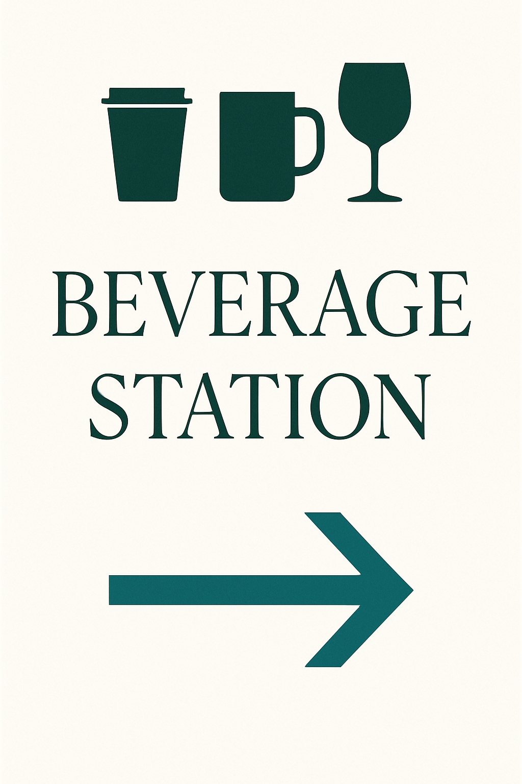 Minimalist Dark Teal Beverage Station Directional Sign Event Sign