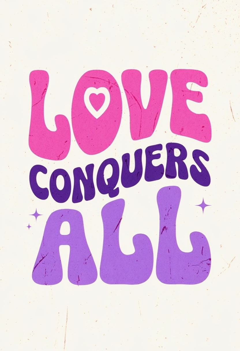 Vintage Motivational Love Conquers All Typography Art