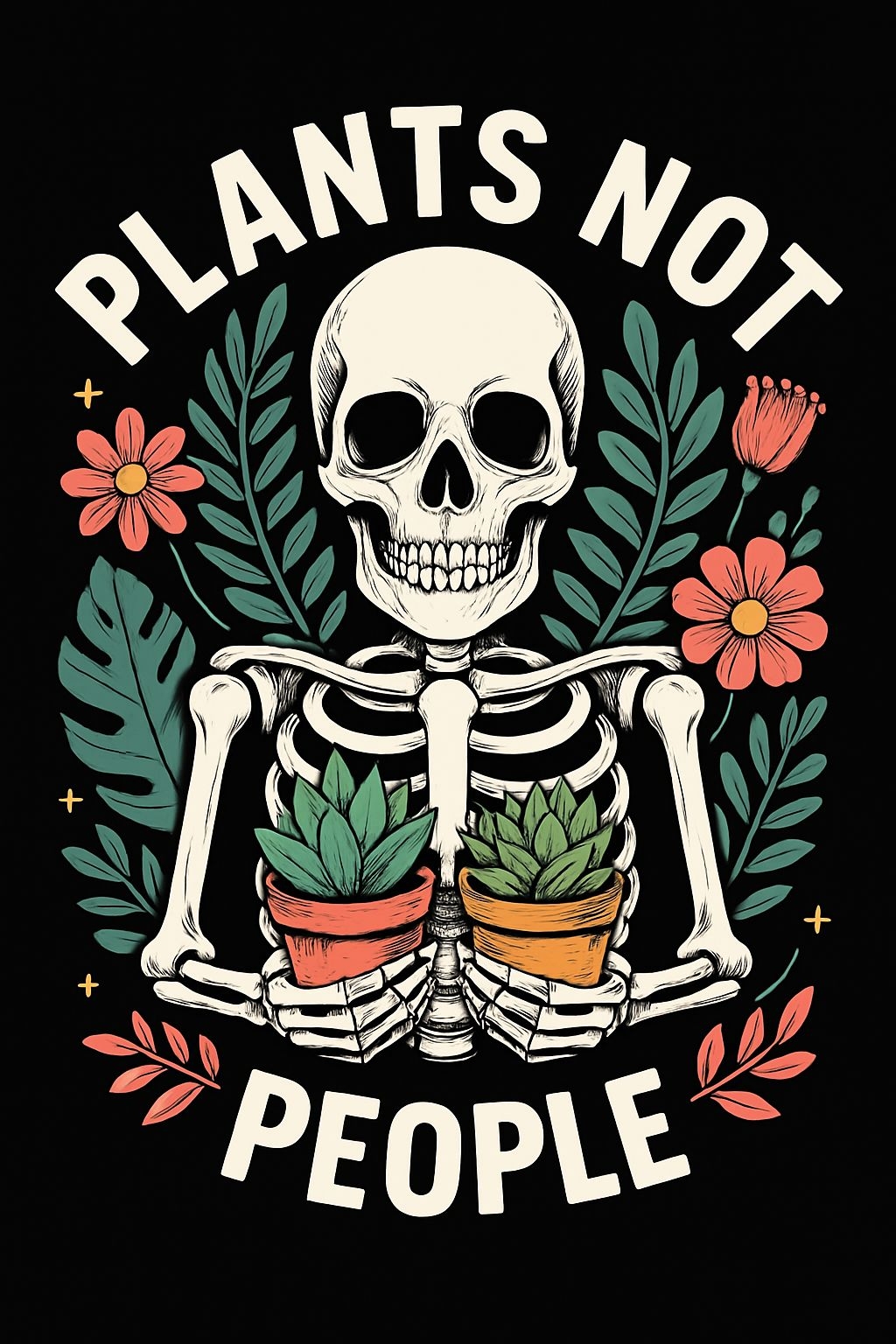 Plants Not People Skeleton with Succulents Vintage T-Shirt