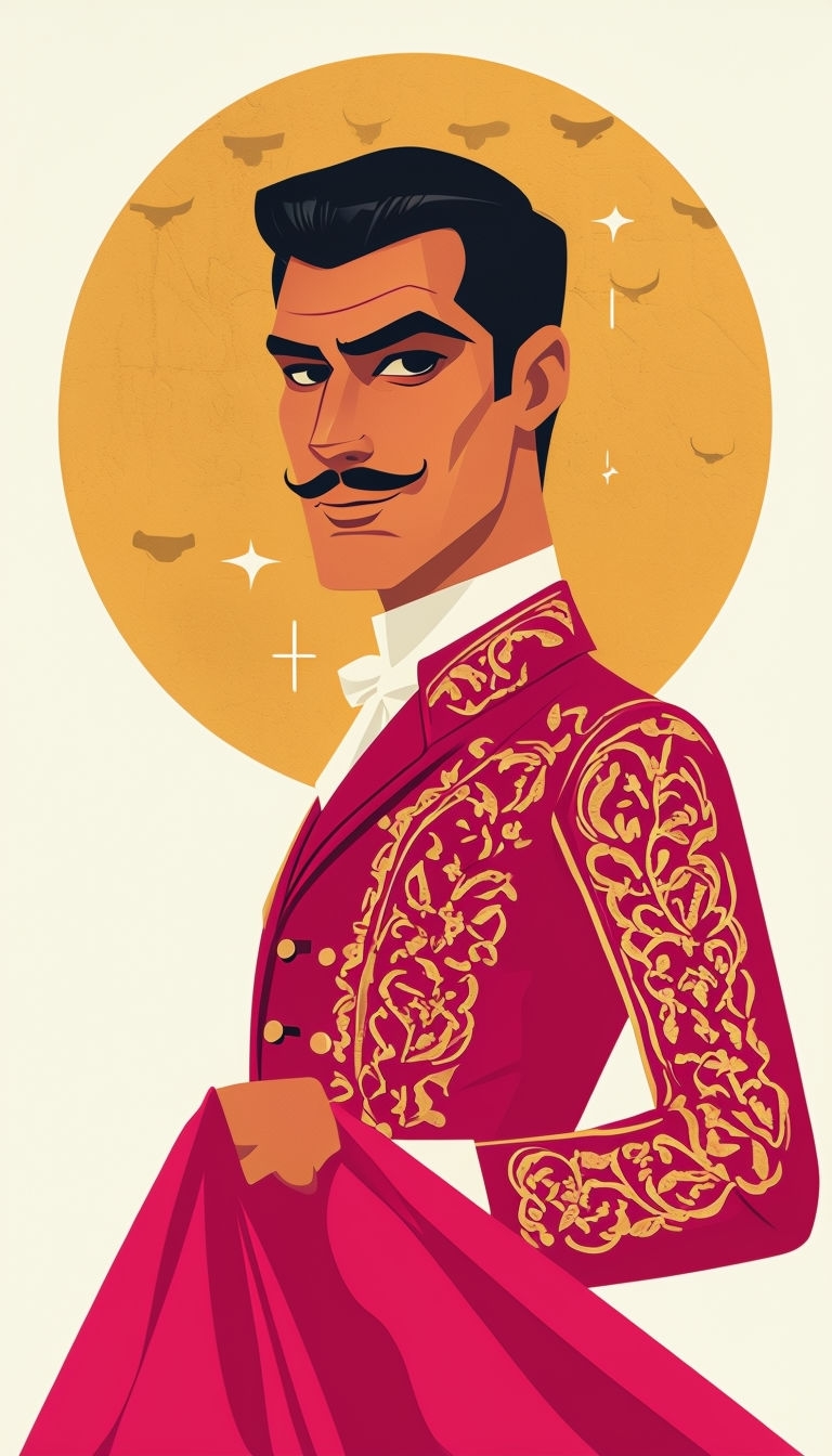 Elegant Vintage Matador Illustration in Crimson and Gold Art