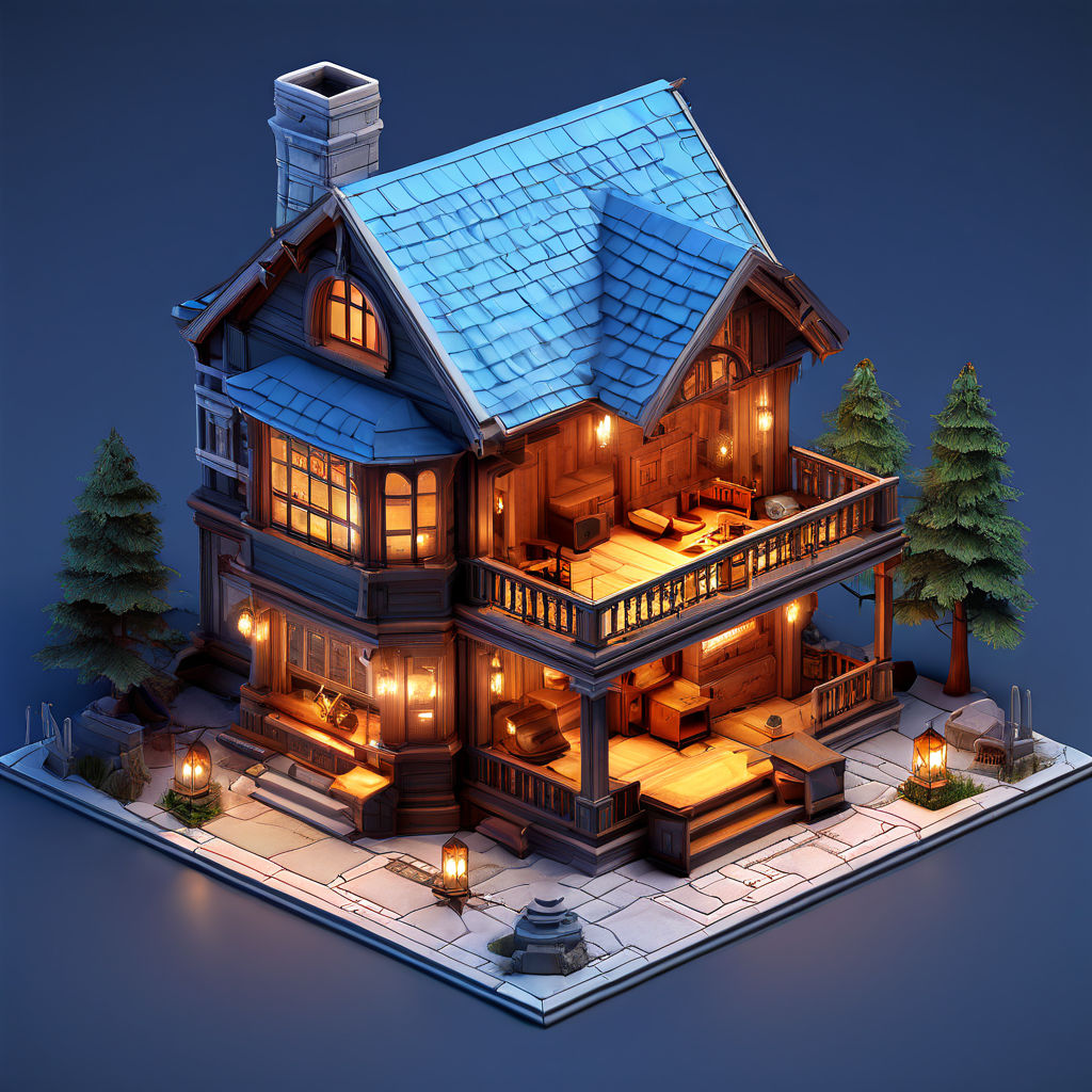 isometric 3d fantasy cute house