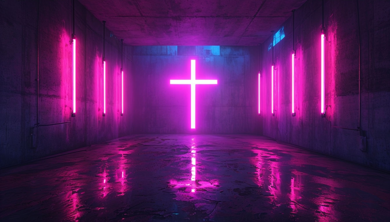 Futuristic Neon-Lit Industrial Hallway Virtual Background