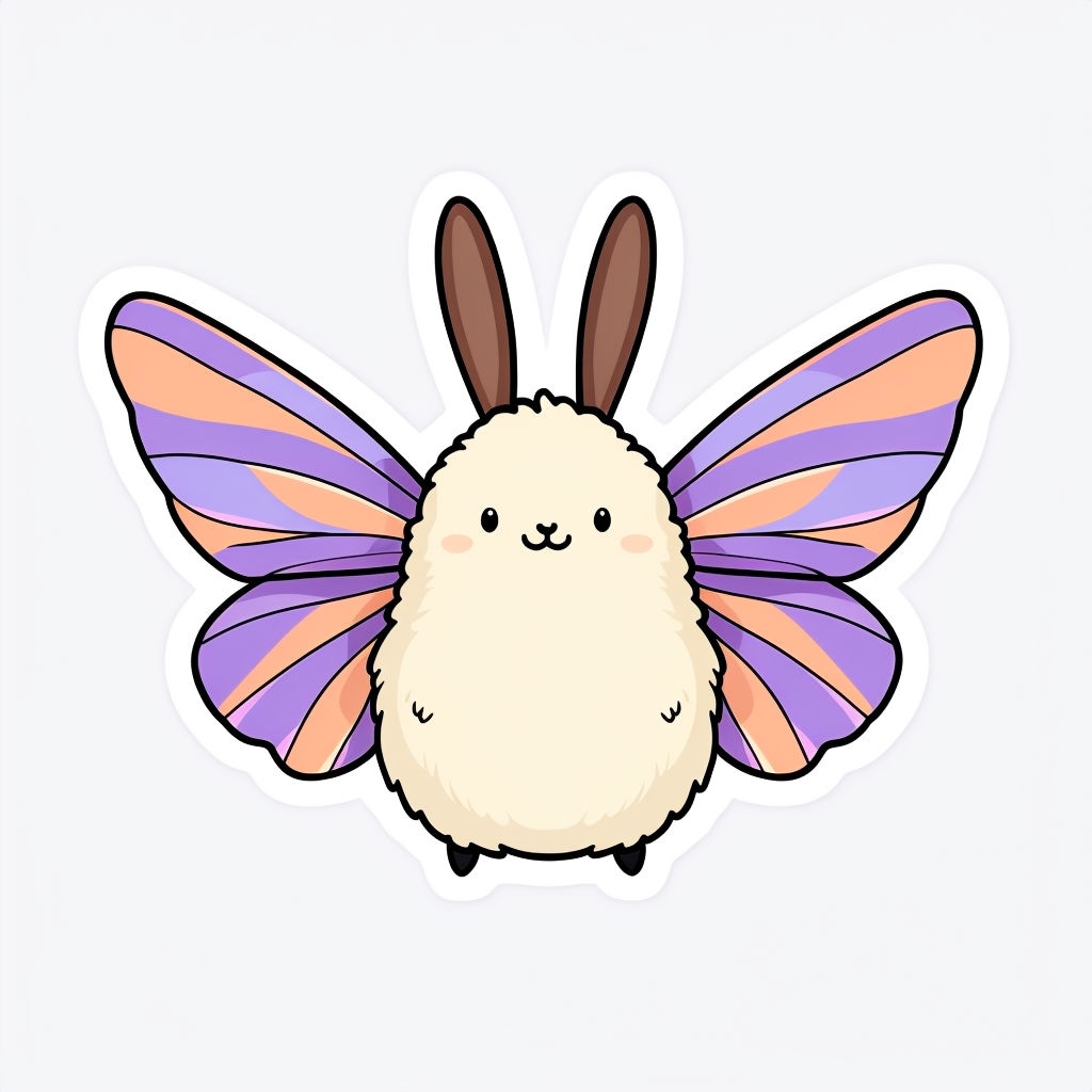 Cute Whimsical Moth-Like Creature Cartoon Sticker