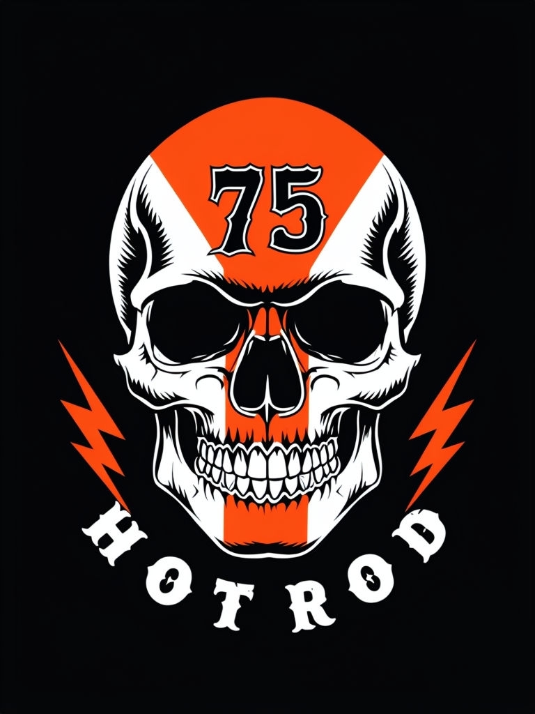 Edgy Skull and Lightning Bolt Hot Rod T-Shirt Design