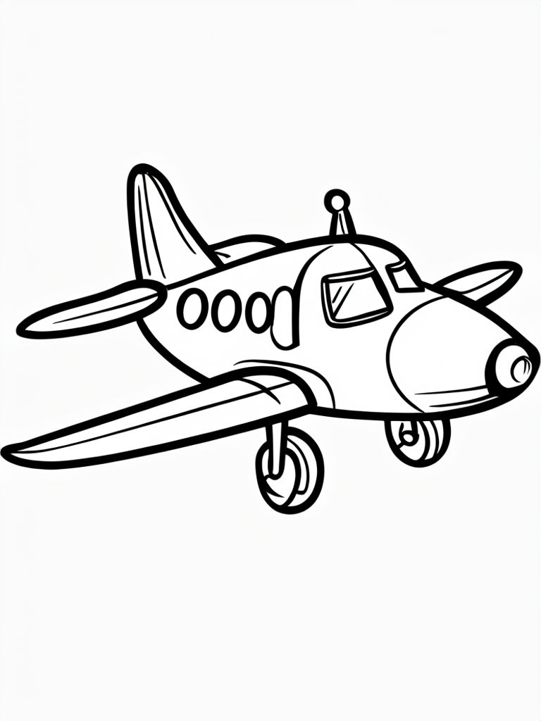 Cartoon Airplane Black and White Line Drawing Coloring Book Page