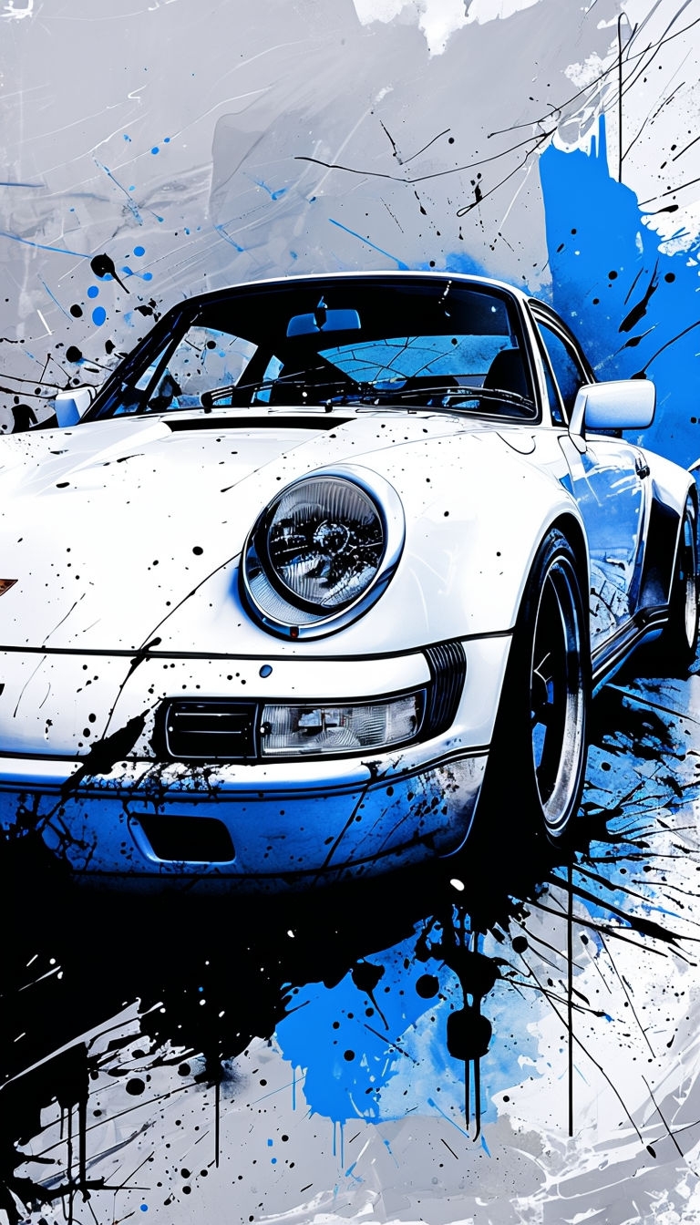 Dynamic White Sports Car Digital Art with Paint Splatter Phone Case Cover