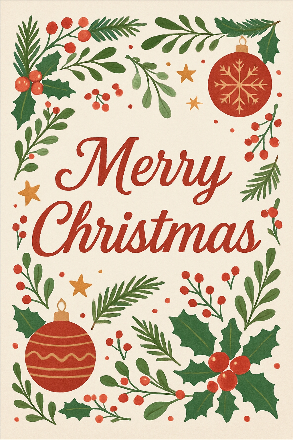 Festive Merry Christmas Card with Whimsical Holiday Decorations Cards & Invites