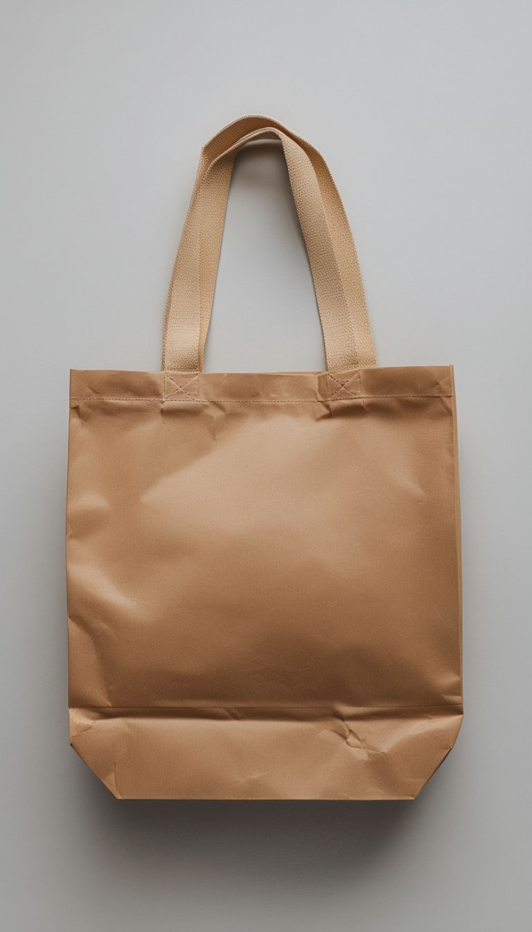 Minimalist Brown Paper Tote Bag Overhead Photograph Mockup