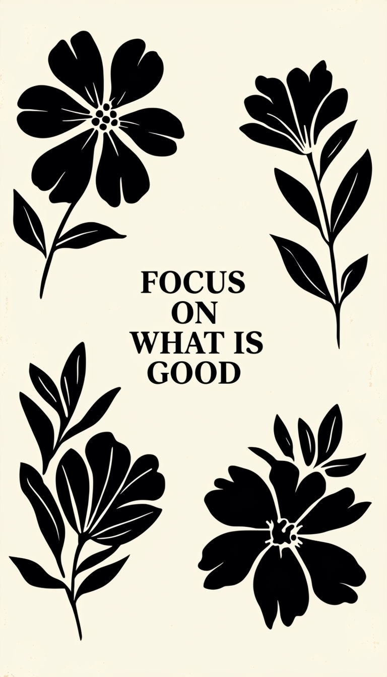 Minimalist Black Floral Silhouettes with Positive Quote Poster