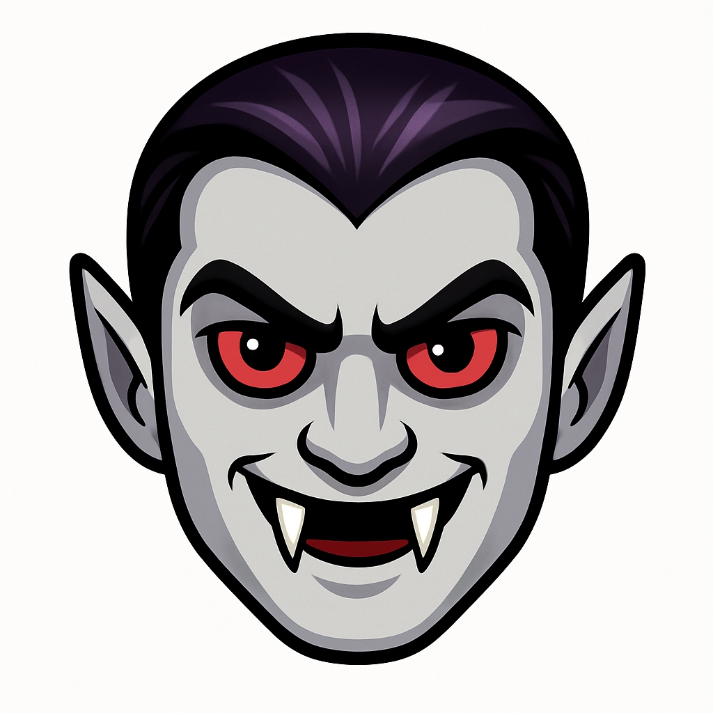 Cartoon Vampire Face Illustration with Sinister Grin Sticker