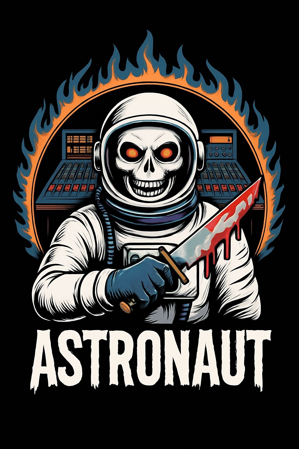 Sinister Astronaut with Knife and Glowing Eyes T-Shirt
