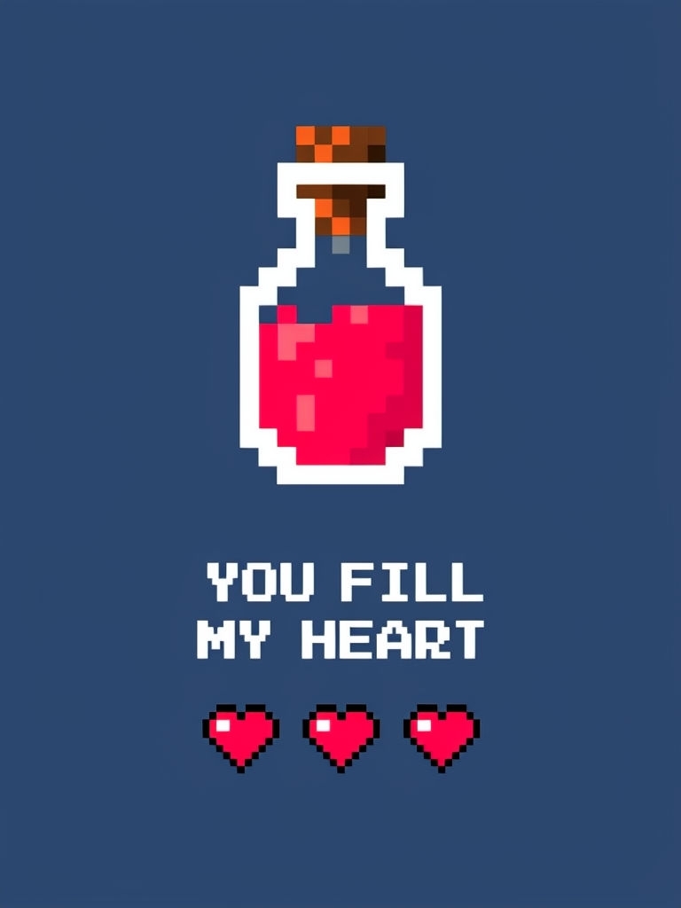 Pixel Art You Fill My Heart Illustration for Cards & Invites