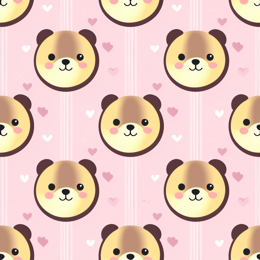 Cute Bear Faces with Hearts Playful Seamless Pattern