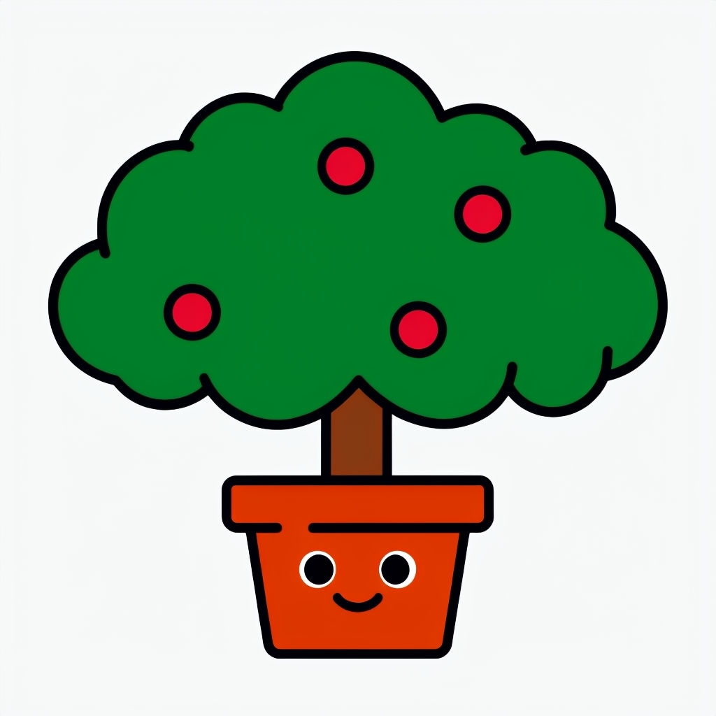 Cheerful Cartoon Potted Tree with Smiling Face Sticker