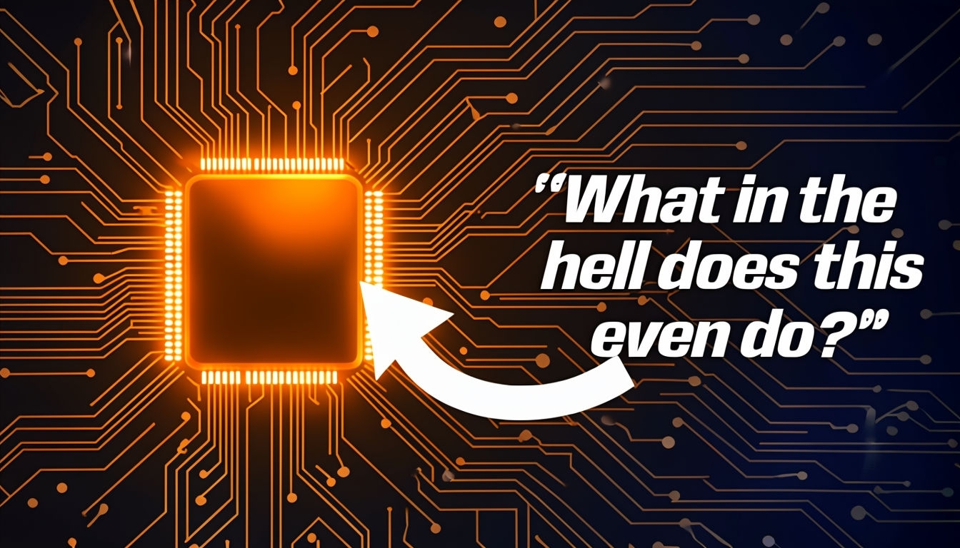 Glowing Tech Microchip Thumbnail with Bold Curved Arrow Social Media Post