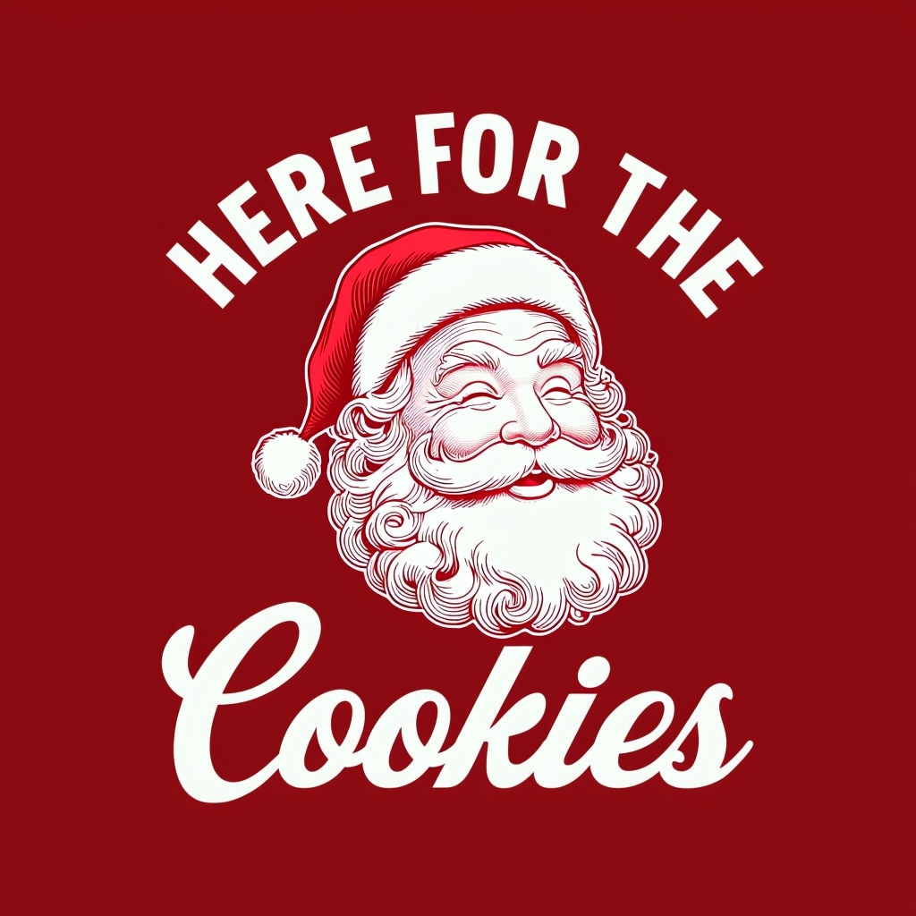 Festive 'Here for the Cookies' Santa Claus T-Shirt