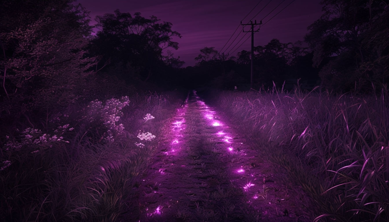 Eerie Magenta Glowing Path in Mystical Night Scene Virtual Backgrounds