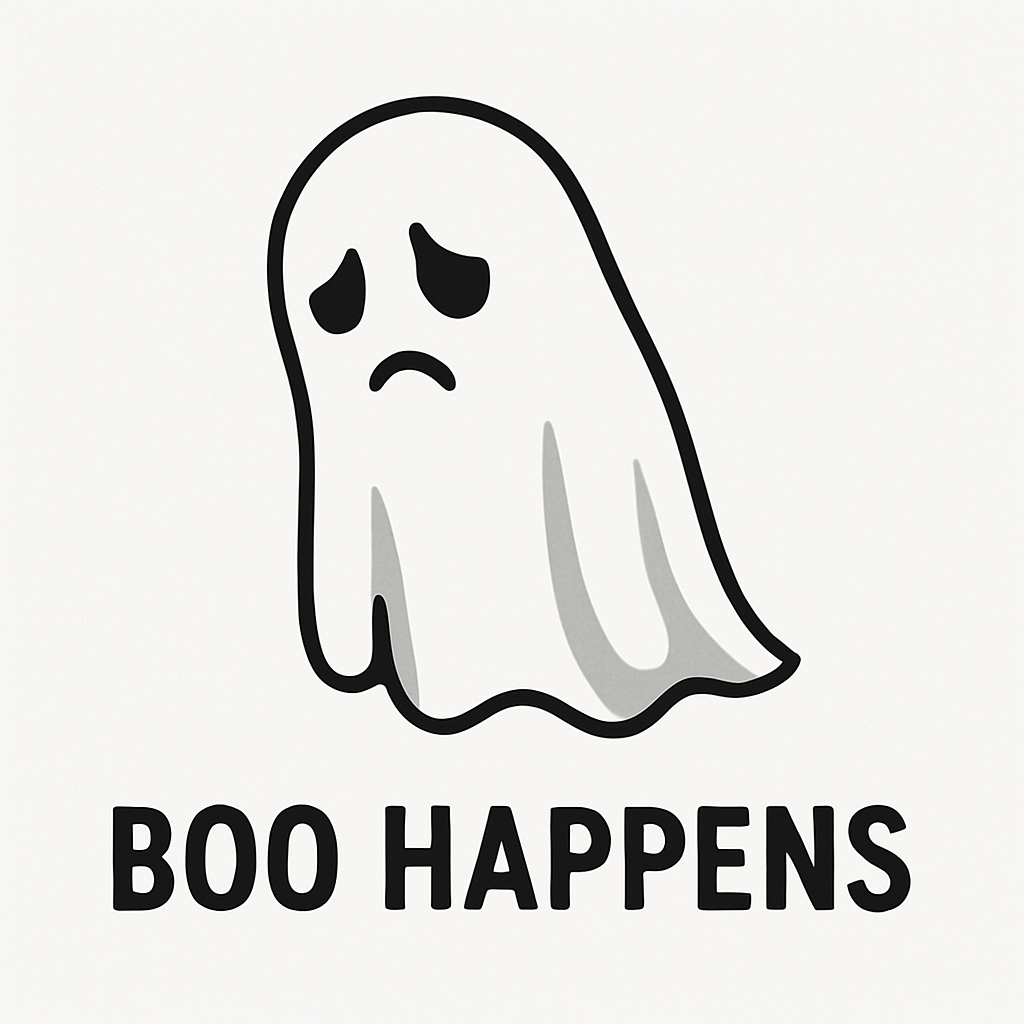 Sad Ghost with Boo Happens Text Minimalist Cartoon Mug