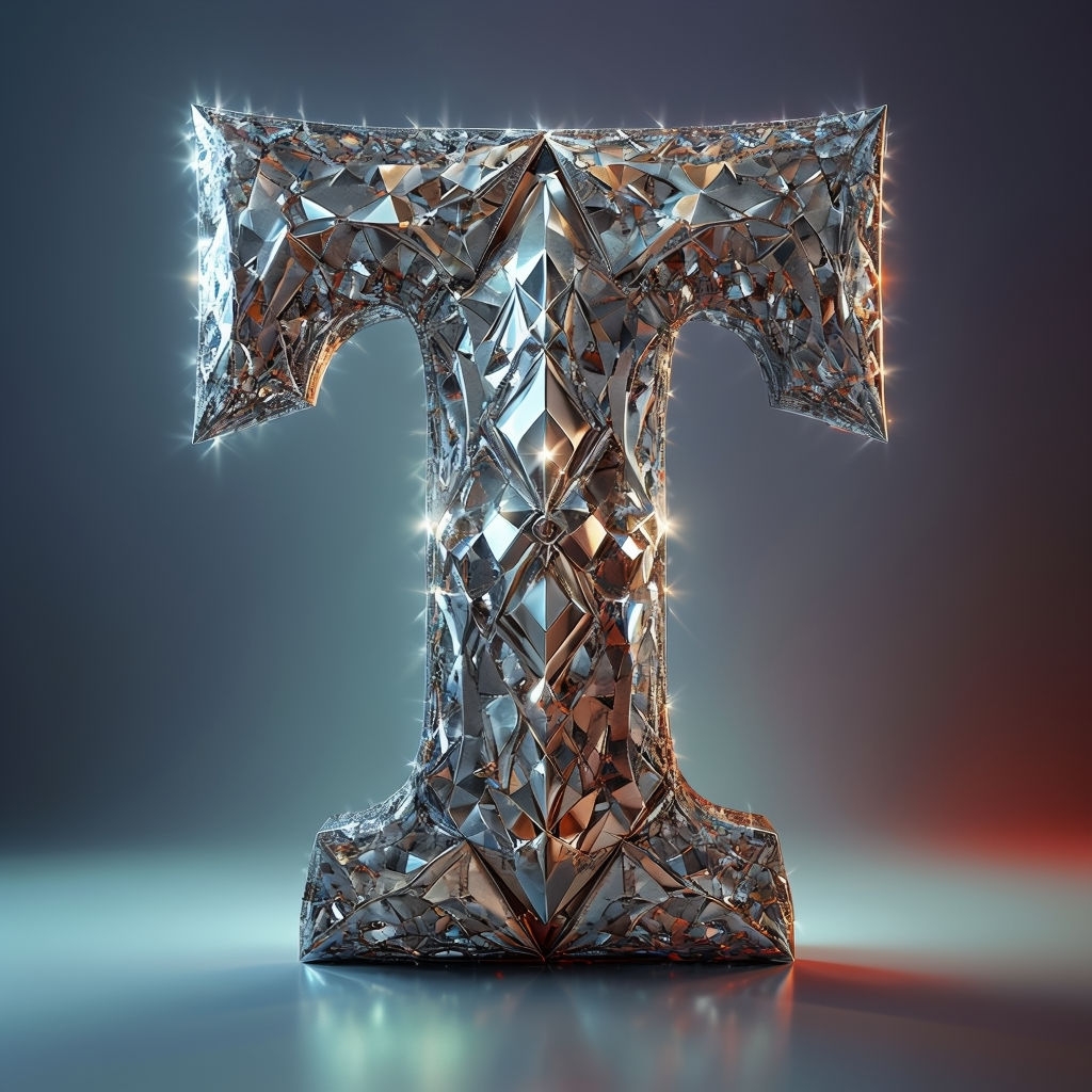 Intricate 3D Letter T Design with Gemstone Patterns Monogram