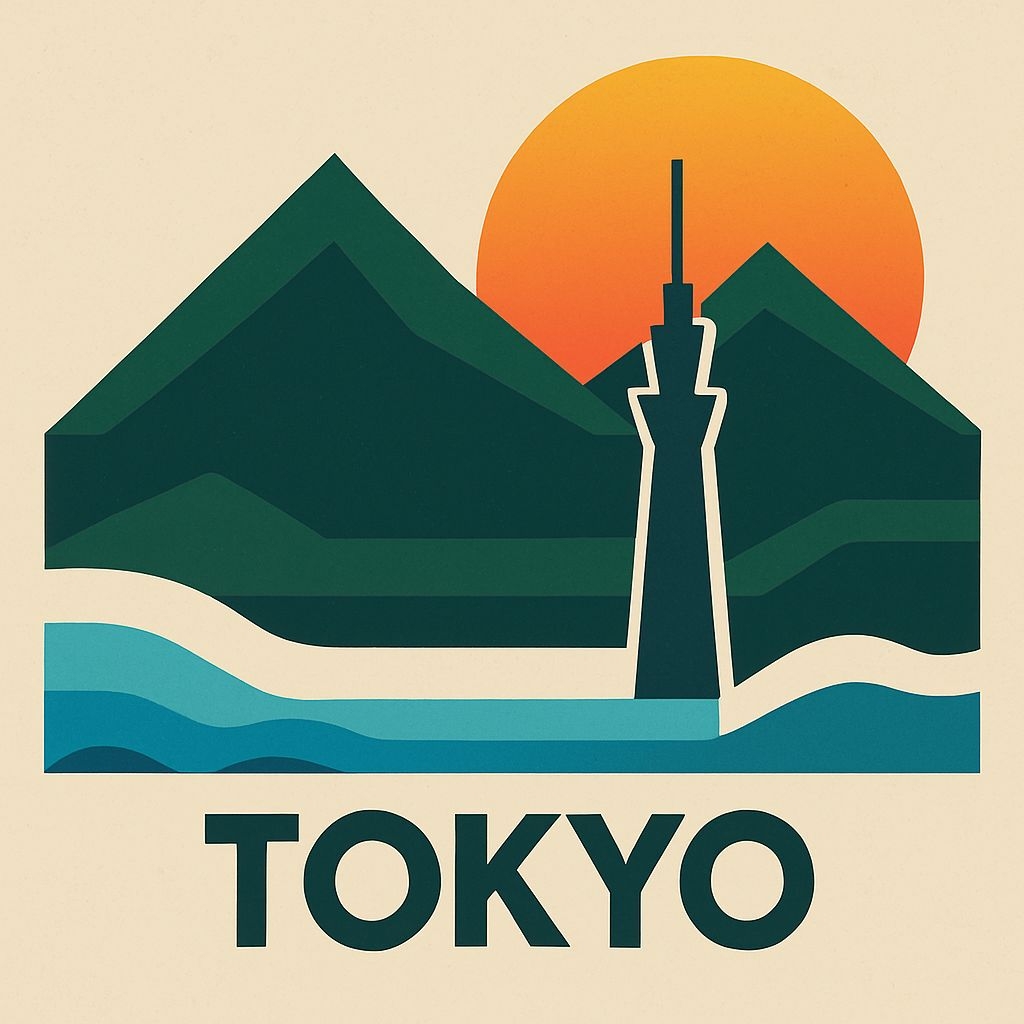 Minimalist Tokyo Skyline Illustration with Geometric Shapes T-shirt