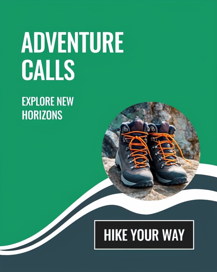 Vibrant Adventure Calls Hiking Boots Advertisement Design Ads