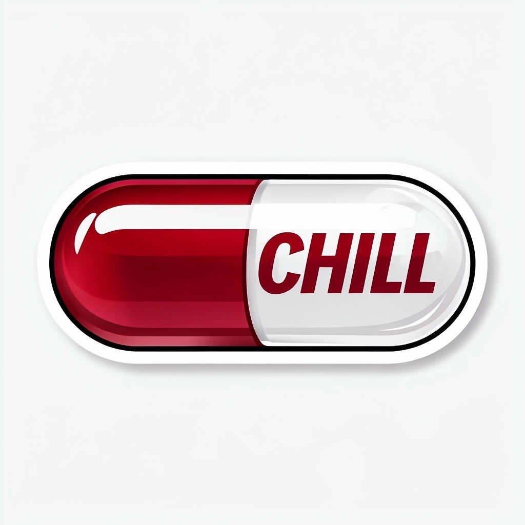 Stylized Red and White Capsule with 'CHILL' Text Sticker