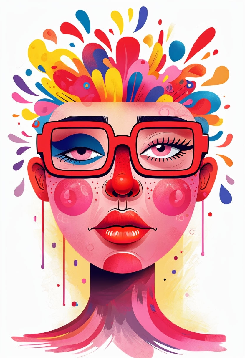 Vibrant Abstract Human Face with Colorful Glasses Art