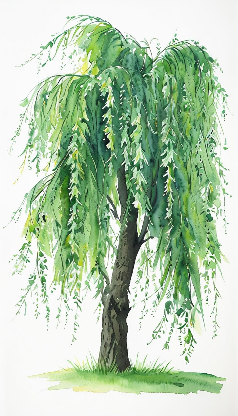 Elegant Weeping Willow Tree Watercolor Art Phone Case Cover